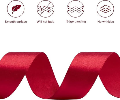 1-1/2 Inches 50 Yards Wine Red Satin Ribbon, Solid Fabric Ribbon Roll for Flower Bouquets, Gift Wrapping, Wedding, Handmade Crafts