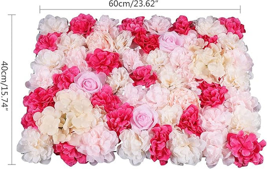 16"x 24" Artificial Flower Wall Panels,Flower Wall Mat Silk Flower Panels for Outdoor Garden Backyard Fence Fence Privacy Screen and Indoor Wall Decor (4Pcs Rose Red+ Pink+ Light Yellow)