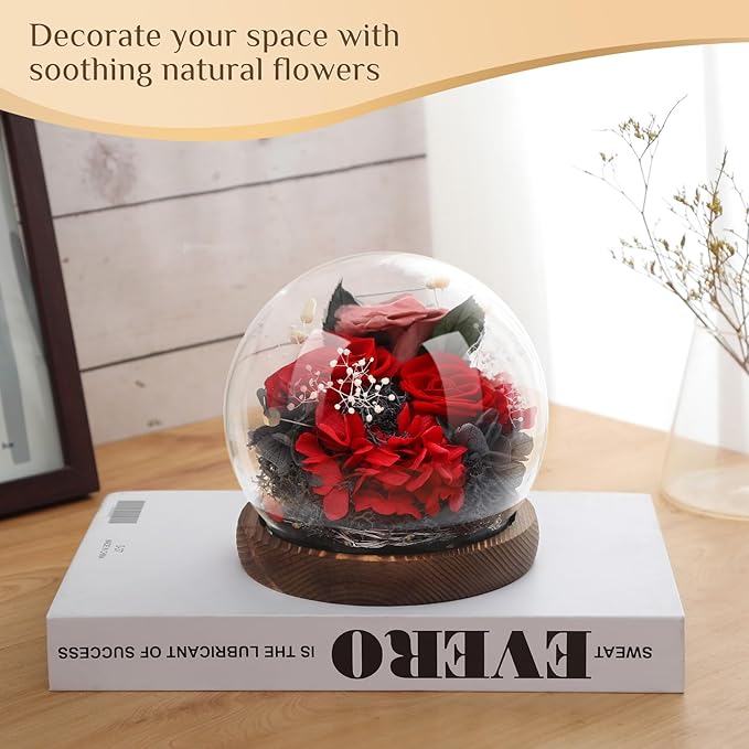 Preserved Flowers,Rose in Glass Dome with LED Light, Gifts for Her, Women, Mom,Grandma,Girlfriend, Wife-Style7