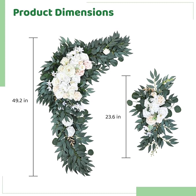 Large Wedding Arch Flowers Set of 2, 49''L & 26''L Wedding Arch Faux Flowers Decor and Artificial Flower Arrangements Decorations for Reception,Welcome Sign and Ceremony Backdrop