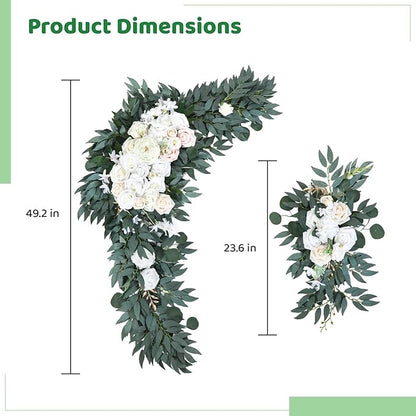 Large Wedding Arch Flowers Set of 2, 49''L & 26''L Wedding Arch Faux Flowers Decor and Artificial Flower Arrangements Decorations for Reception,Welcome Sign and Ceremony Backdrop