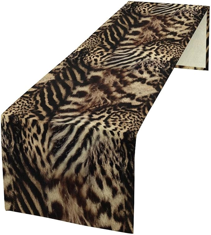 Animal Skin Print Table Runner, Vintage Farmhouse Cottage Country Western Wildlife Safari Leopard Zebra Dinner Runner for Kitchen Dining Table Party Holiday 13x36in
