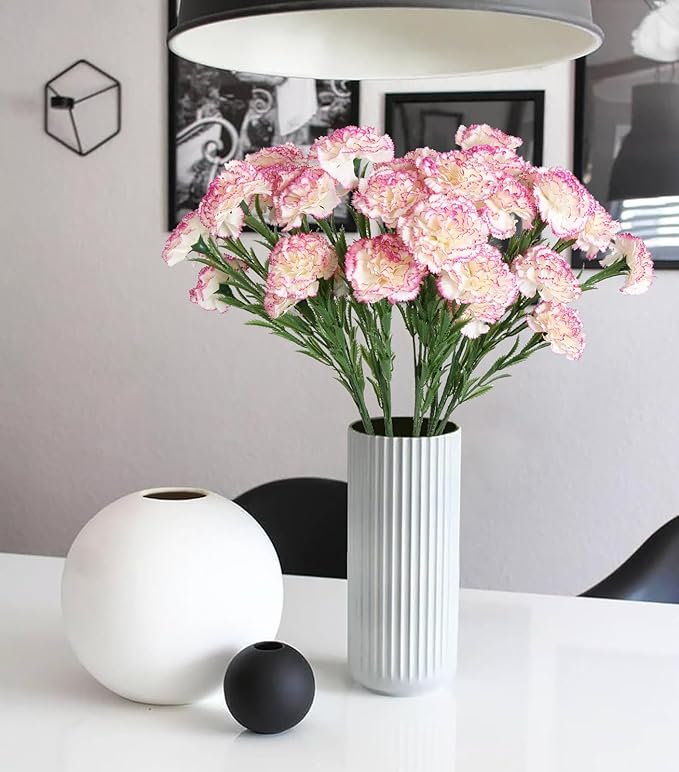 IPOPU 27.56in Carnations Artificial Flowers 6pcs 30 Heads Silk Carnations Flowers with Stems for Wedding Home Table Centerpieces Floral Arrangements Decor(Pink Edge)