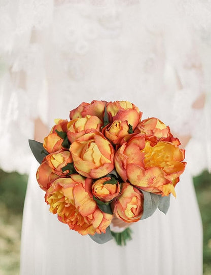 Fake Peonies 2 Bouquets Vintage Silk Peonies Flower 14 Heads Orange Artificial Flowers with Stems for Terracota Wedding Decoration Flowers Crafts Floral Arrangement (Orange)