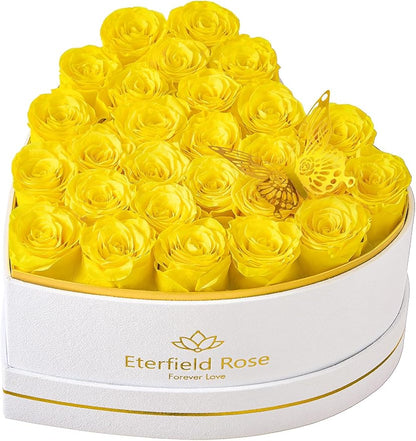 Eterfield 27 Forever Flowers in Heart Shape Box, Preserved Roses That Last a Year Preserved Flowers Birthday Gifts for Her Mom Women Wife Anniversary Valentines Day Mothers Day Christmas, Yellow