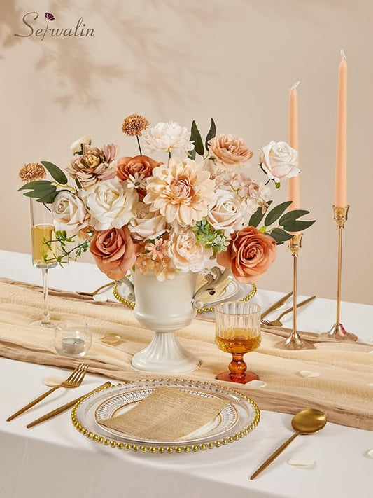Serwalin Nude Color Artificial Flowers Combo Silk Flowers with Stems Boho Flowers Fake Cake Flowers for DIY Wedding Bouquets Centerpieces Arrangements Baby Shower Party Home Decorations