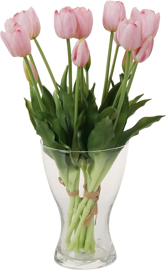 20pcs Artificial Tulip Flowers,16 Inch Real Touch Tulip Stems with Faux Leaves, Faux Tulips and Buds for Home Décor Centerpiece Ornament Wedding Bouquet,Pink