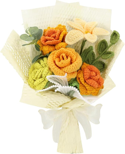 Handmade Crochet Sunflowers Rose Daisy as a Gift for Lover, Family,Friends. Crochet Bouquet, Crocheted Yarn Flowers, Artificial Flower Finished Bouquet (Yellow&Green)