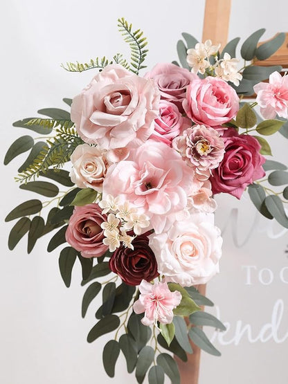 Artificial Flowers Combo Box Nude Pink Flowers Silk Fake Roses Dahlia with Stems for DIY Wedding Bridal Bouquets,Table Centerpieces,Cake Floral Arrangement,Baby Shower,Birthday Home Decor