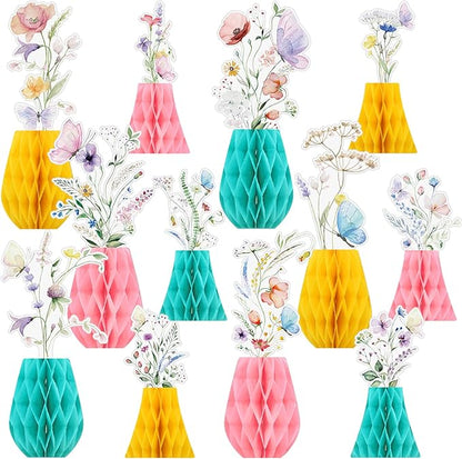 12 Pcs Wildflowers Honeycomb Centerpieces Flower Birthday Party Decoration Floral Honeycomb Spring Summer Theme Table Centerpieces Decorations for Little Wildflower Baby Shower Supplies