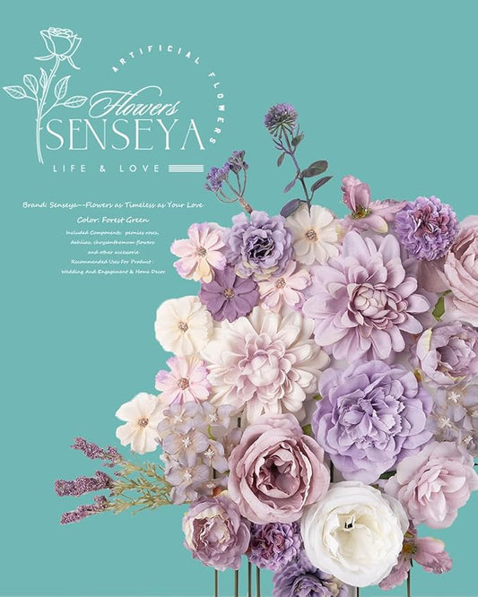Senseya Artificial Flowers Combo Set, Purple Silk Roses, Peonies, Dahlias with Stems for DIY Wedding Bouquets, Baby Shower, Table Centerpieces, Home Decor, Fake Floral Arrangements, Party Decorations