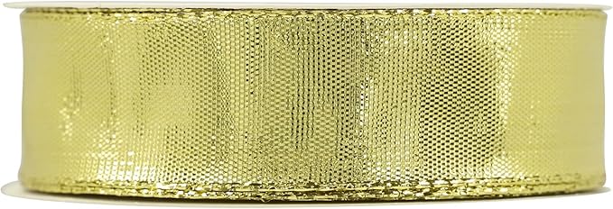 MEEDEE Gold Wired Woven Metallic Ribbon - 1 inch, 25 Yards for Gift Wrapping, Bows, Wreaths, Graduation, Wedding & Party Decorations