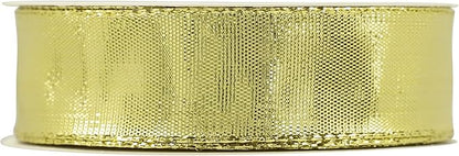 MEEDEE Gold Wired Woven Metallic Ribbon - 1 inch, 25 Yards for Gift Wrapping, Bows, Wreaths, Graduation, Wedding & Party Decorations