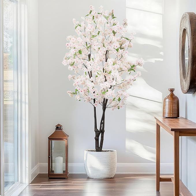 Faux Cherry Blossom Tree Fake Flower Tree, Artificial Cherry Blossom Tree Indoor for Home Office Decor 6 FT