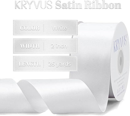 White Satin Ribbon, Double Faced 2 Inch X 25 Yards White Ribbon, Premium Satin Ribbon for Gift Wrapping, Crafts, Hair Bow Making, Sewing, Flower Bouquet, Wedding Party Decor
