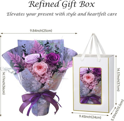 Preserved Roses Bouquets,Flowers for Delivery, Eteranl Purple Rose Bouquets Long-Lasting Real Flowers,Birthday Flowers Gifts for Mom Women Friends, Mothers Day for Grandma Wife Her(Purple)
