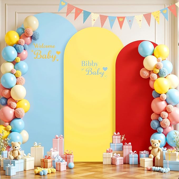 Rainbow Arch Backdrop Cover 8FT 7.2FT 6.6FT Stretchy Wedding Arch Covers Set of 3 Spandex Fitted Blue Yellow Red Fabric Backdrop Cover for Party Baby Shower Birthday Decoration