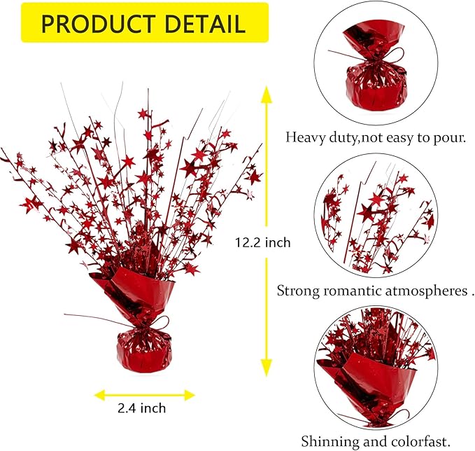 ALISSAR 4-Pack Glitter Red Star Centerpieces-Table Decorations for Home Decor Birthday Wedding Anniversary Decor (Red)