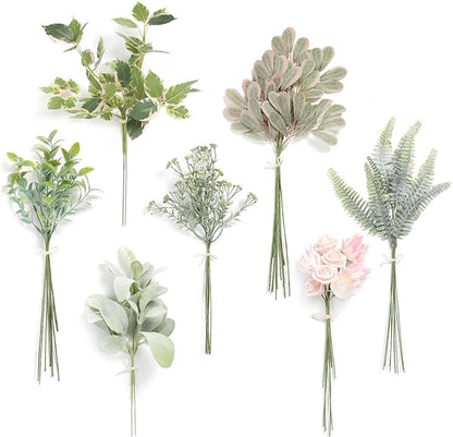Serra Flora Artificial Greenery Spray Box Set(Pack of 48pcs) with 7 Kinds of DIY Wedding Bouquet Filler Table Centerpieces and Floral Arrangement