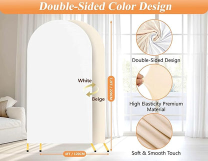 7.2FT Adjustable Balloon Party Arch Backdrop Stand and Double Sided Color Cover and 18LBS Water Weight Bag and Portable Storage Bag Set, Gold Metal Birthday Arch Backdrop Stand for Any Event Decor
