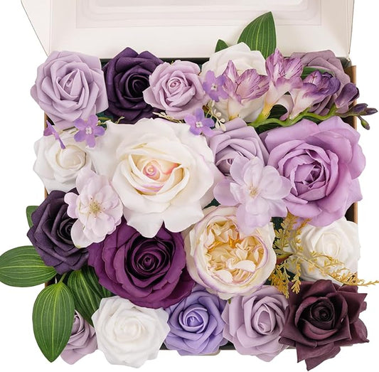 TINGE TIME Artificial Flowers Purple & White Flower Combo for DIY Wedding Bouquets Table Centerpieces Arrangements Party Baby Shower Home Decorations