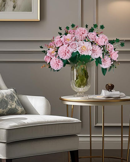 Premium Pink Silk Flower Bouquets, Artificial Chrysanthemums, Fake Flowers Roses Peonies Decoration, Pink Faux Floral Arrangements for Wedding Home Decor Table Centerpieces