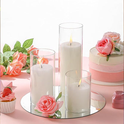Shihanee 36 Pcs Pillar Candles with Glass Cylinder Vases Tall Hurricane Candle Holders Cylinder Vases for Centerpieces Wedding Party Decor, Total 18 Sets(Clear,White)