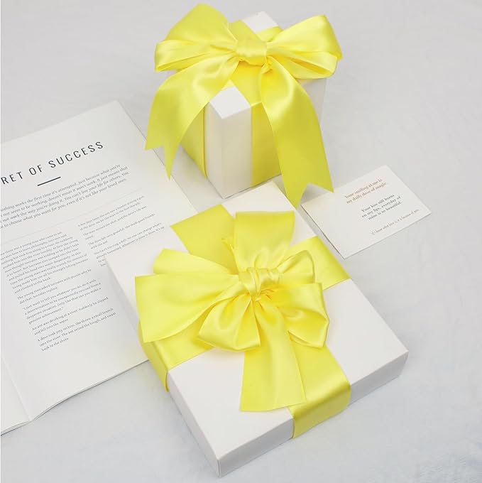 Lemon Yellow Satin Ribbon, Double Faced 2 Inch X 25 Yards Lemon Yellow Ribbon, Premium Satin Ribbon for Gift Wrapping, Crafts, Hair Bow Making, Sewing, Flower Bouquet, Wedding Party Decor