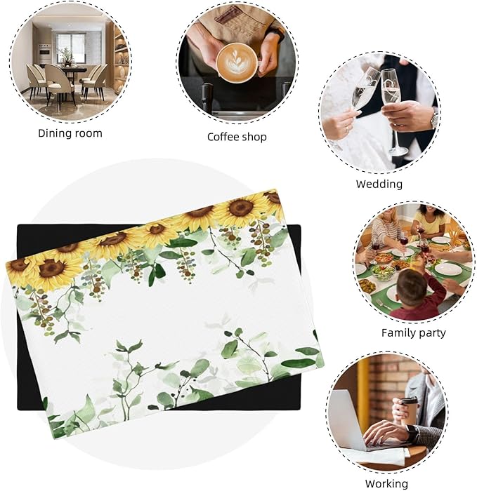 Sunflower Placemats Set of 6,Spring Summer Yellow Floral Flowers Rustic Vintage Dining Table Place Mats, Kitchen Decor Home Decoration 6 PCS, Style-13