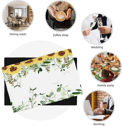 Sunflower Placemats Set of 6,Spring Summer Yellow Floral Flowers Rustic Vintage Dining Table Place Mats, Kitchen Decor Home Decoration 6 PCS, Style-13