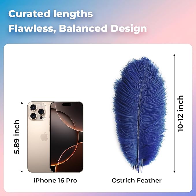 Piokio 20pcs Natural Navy Blue Ostrich Feathers 10-12 inch (25-30cm) Bulk Feathers for Home Decoration and DIY Clothing and DIY Clothes Decoration, Gatsby Decorations