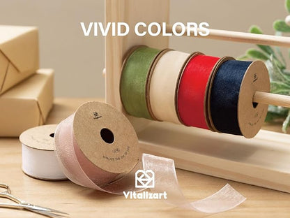 Vitalizart Ivory Cream Ribbon Organza Sheer Ribbon 1 inch x 30Yd Handmade Fabric Ribbons for Gift Wrapping Christmas Tree Crafts Bows Wedding Invitations Wreaths Wrap