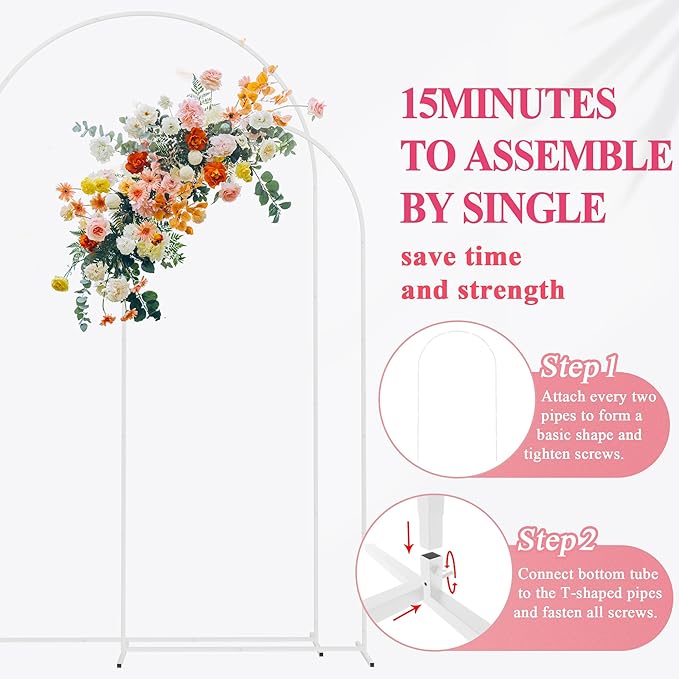 Fomcet Metal Arch Backdrop Stand Set of 2 Wedding Arch Stand White 7.2FT & 6FT Arched Frame for Birthday Party Baby Shower Graduation Ceremony Decorations