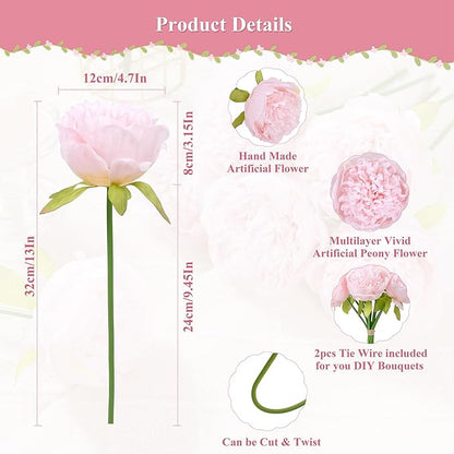 U'Artlines 20 Heads Artificial Peony Silk Flower Leaf Home Office Wedding Party Festival Bar Decor (Light Pink)