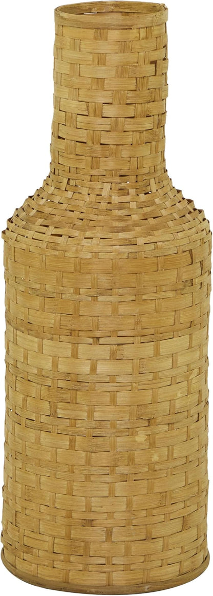 Deco 79 Bamboo Wood Decorative Vase Tall Woven Floor Centerpiece Vase, Vase for Home Decoration 8" x 8" x 22", Brown