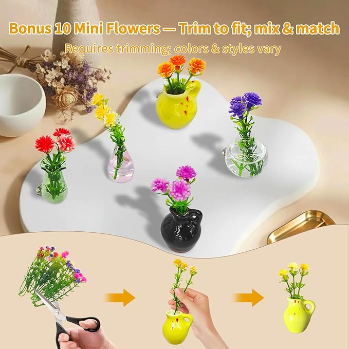 10-Pack Magnetic Mini Bud Vases Gift Set – Mixed Ceramic & Glass Holders for Fridge, Locker & Whiteboard – Upgraded Slam-Proof Magnets – Cute Bulk Gifts for Coworkers, Teachers & Office Decor