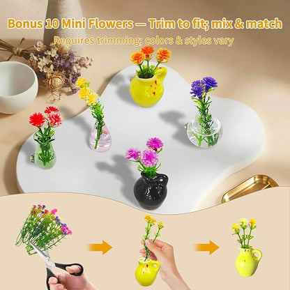 10-Pack Magnetic Mini Bud Vases Gift Set – Mixed Ceramic & Glass Holders for Fridge, Locker & Whiteboard – Upgraded Slam-Proof Magnets – Cute Bulk Gifts for Coworkers, Teachers & Office Decor