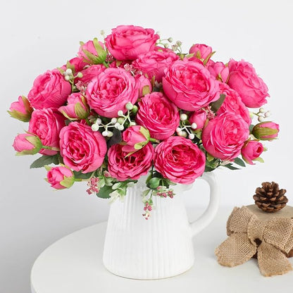 ASTRYAS 12Pcs Peonies Artificial Flowers, Hot Pink Peony Artificial Peonies, Silk Peonies Flowers Fake Peonies Bouquet for Centerpiece Table Wedding Party Home Decor