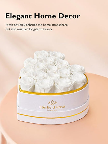 Eterfield 16 Forever Flowers in Heart Shape Box, Preserved Roses That Last a Year Preserved Flowers Birthday Gifts for Her Mom Women Wife Anniversary Valentines Day Mothers Day Christmas, White