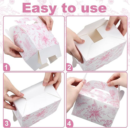 Dunzoom 24 Pack Pink Floral Paper Gift Boxes Party Favor Gift Gable Boxes with Chinoiserie Floral Printed Candy Treat Box for Wedding Birthday Tea Bridal Shower Party