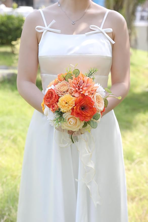 Orange Artificial Flowers Combo Set Fake Flower Leaf Box with Stemst for DIY Wedding Bridal Bouquet, Centerpieces, Home Decor, Floral Arrangement Decor