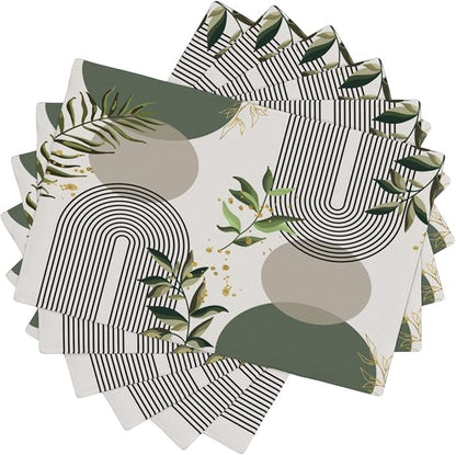 Boho Leaves Placemats Set of 6,Wildflower Summer Table Mats for Party Kitchen Dining Decoration 12x18 Inch 6 PCS, Style-12