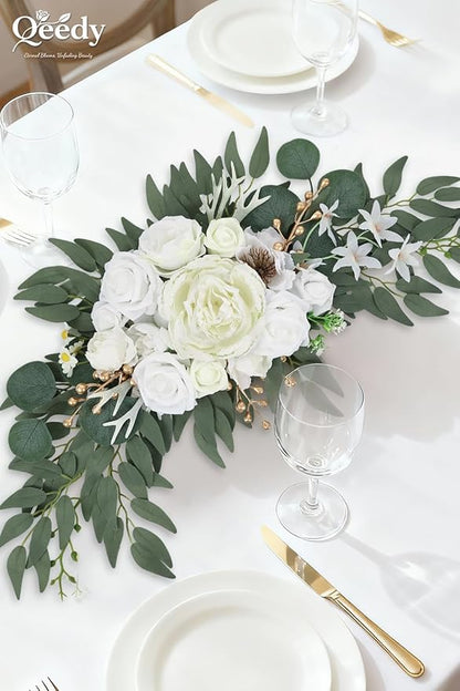 Wedding Arch Flowers Set of 2, Artificial Wisteria & Greenery Garland for Wedding Ceremony Backdrop, Wedding Floral Arrangement for Arch, Photo Booth & Reception Decor (White)