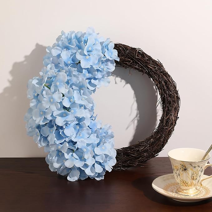 Veryhome 20Pcs Blue Hydrangea Artificial Flowers, Faux Hydrangea Flowers, Silk Flowers Heads with Stems, Fake Hydrangeas for Home Decor Wedding Party Centerpieces DIY Floral Arrangements