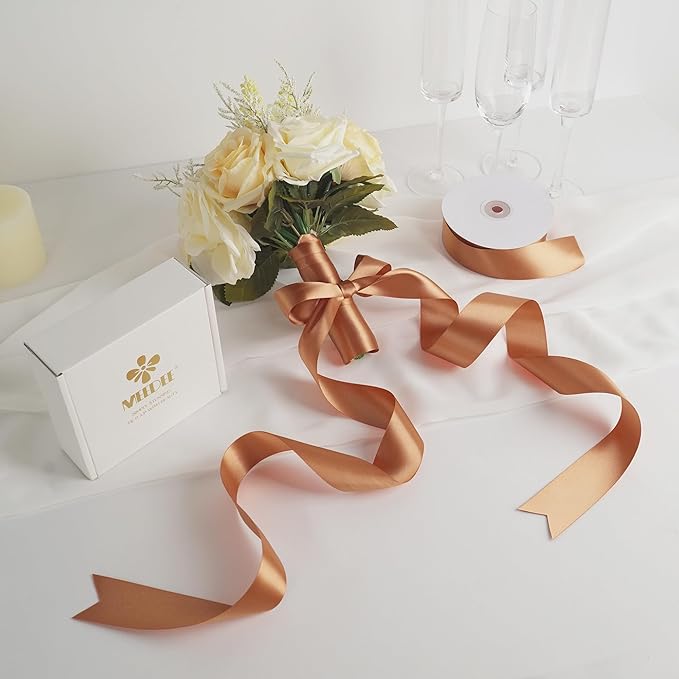 MEEDEE Terracotta Satin Ribbon - 1-1/2 Inch Double Faced Orange Ribbon by 50 Yards for Christmas, Thanksgiving, Fall, Wedding, Flower Bouquet