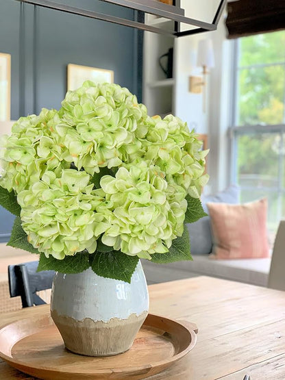 Hollyone Green Hydrangea Artificial Flowers Large Artificial Hydrangeas Silk Flowers for Home Decor Indoor Wedding Flowers Bouquets Faux Flowers Kitchen Centerpiece Table Decorations