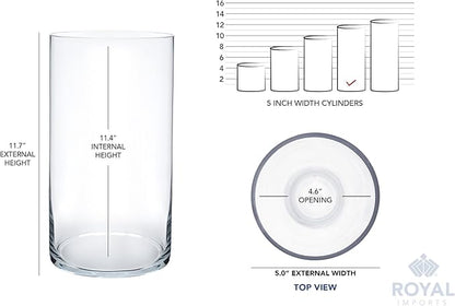 Royal Imports Flower Glass Vase Decorative Centerpiece for Home or Wedding - Cylinder Shape, 12" Tall, 5" Opening, Clear