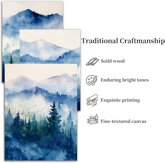 SERIMINO Nature Landscape Canvas Wall Art for Living Room, Forest Mountain Canvas Prints Paintings, Blue Modern Farmhouse Wall Decor for Bedroom Bathroom Set of 3, 20"X28"