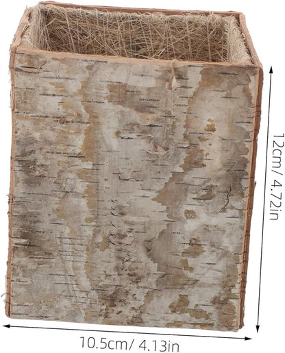 Rustic Birch Bark Flower Pot Decorative Planter for Succulents and Cacti Vintage Wood Bark Vase for Flower Arrangement DIY Holiday Rustic Plant Container for Home Garden Decor