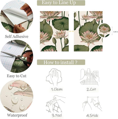 Orainege Floral Wallpaper Peel and Stick Floral Contact Paper Boho 16.9inx393.7in Lotus Flower Wallpaper Removable Self Adhesive Wall Paper for Bedroom Cabinets Decorative